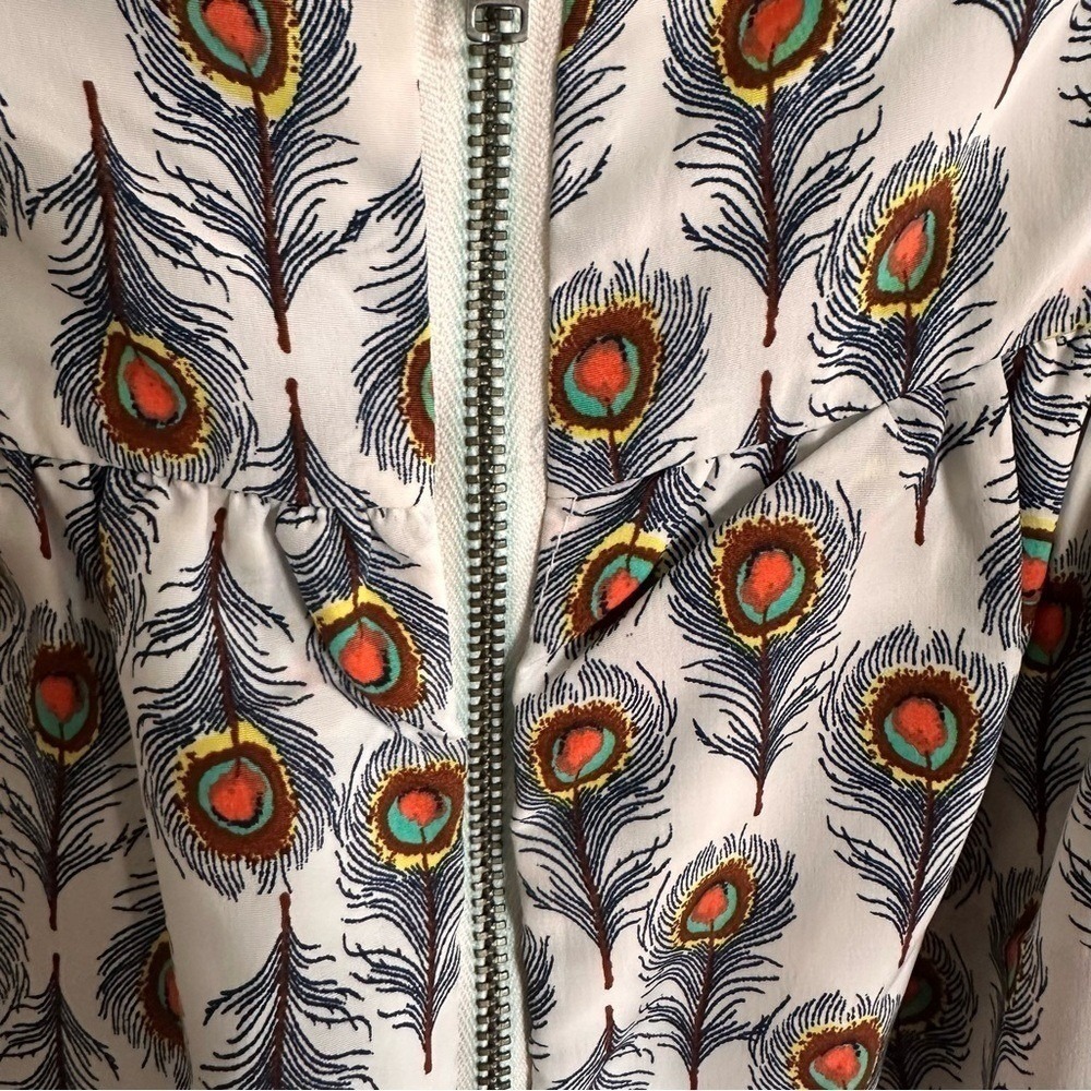 Oat + Fawn Peacock Feather Print Tiered Mini Dress White Womens M Sundress - Picture 6 of 12